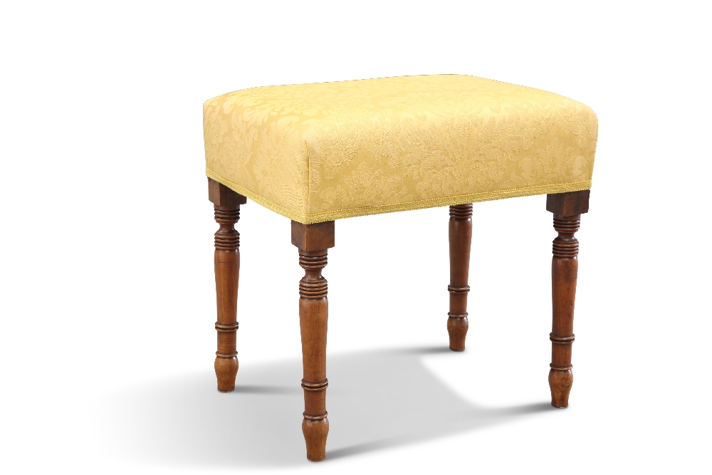 A 19TH CENTURY MAHOGANY AND UPHOLSTERED STOOL