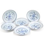 TEK SING CARGO - SIX CHINESE BLUE AND WHITE 'PEONY' PLATES AND DISHES