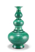 A CHINESE GREEN-GLAZED TRIPLE GOURD VASE