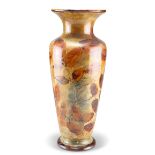 AN EARLY 20TH CENTURY LARGE ROYAL DOULTON AUTUMN LEAVES PATTERN STONEWARE VASE