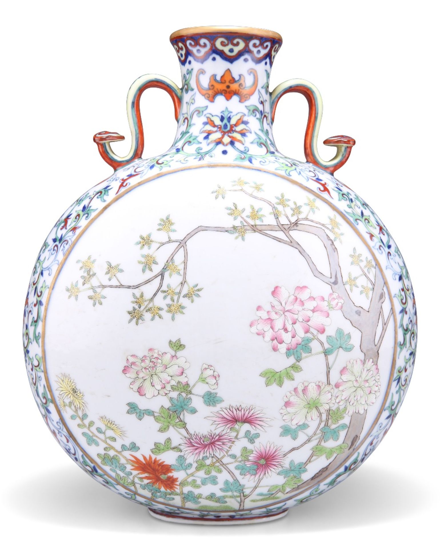 A CHINESE ENAMELLED DOUCAI AND FAMILLE ROSE MOONFLASK