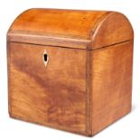 A GEORGIAN STRING-INLAID PARTRIDGE WOOD TEA CADDY