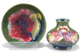 A WILLIAM MOORCROFT POTTERY VASE AND BOWL