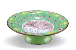 A CANTONESE GREEN-GROUND ENAMEL FOOTED DISH