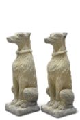 A PAIR OF RECONSTITUTED STONE DEERHOUNDS