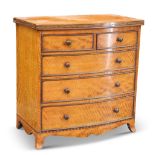 A FINE EARLY 19TH CENTURY SATINWOOD BOW-FRONTED MINIATURE CHEST OF DRAWERS