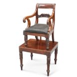 AN EARLY VICTORIAN MAHOGANY CHILD'S CHAIR ON STAND