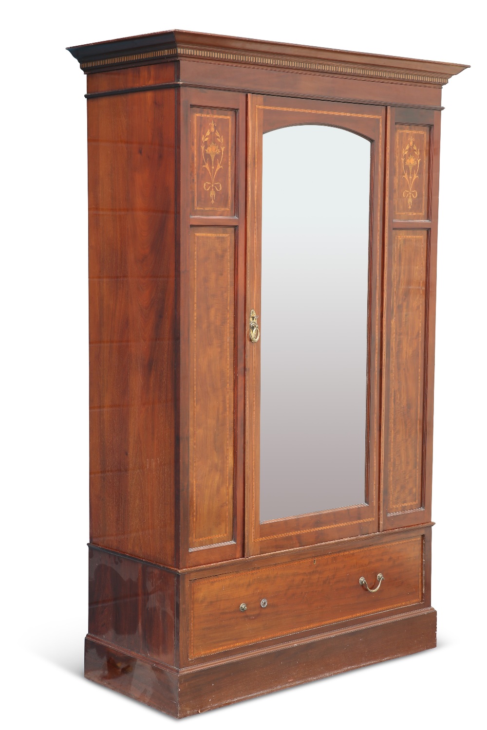 AN EDWARDIAN INLAID MAHOGANY WARDROBE