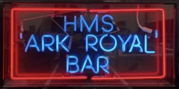 AN ILLUMINATED 'HMS ARK ROYAL / BAR' HANGING SIGN