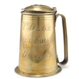 A BRASS LIDDED TAVERN TANKARD