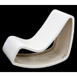 A WHITE FIBREGLASS LOOP ROCKING CHAIR