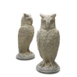 A PAIR OF RECONSTITUTED STONE LONG-EARED OWLS