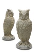 A PAIR OF RECONSTITUTED STONE LONG-EARED OWLS