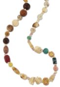 A GROUP OF OJIME AND OTHER BEADS, MOUNTED AS A NECKLACE