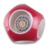 A LARGE MURANO FACETED DOUBLE OVERLAY SIX ROW CONCENTRIC MILLEFIORI PAPERWEIGHT