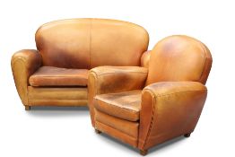 AN ART DECO-STYLE TAN LEATHER LOUNGE SUITE