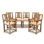 SID POLLARD, A SET OF SIX OAK LATTICE BACK DINING CHAIRS, LATE 1970S