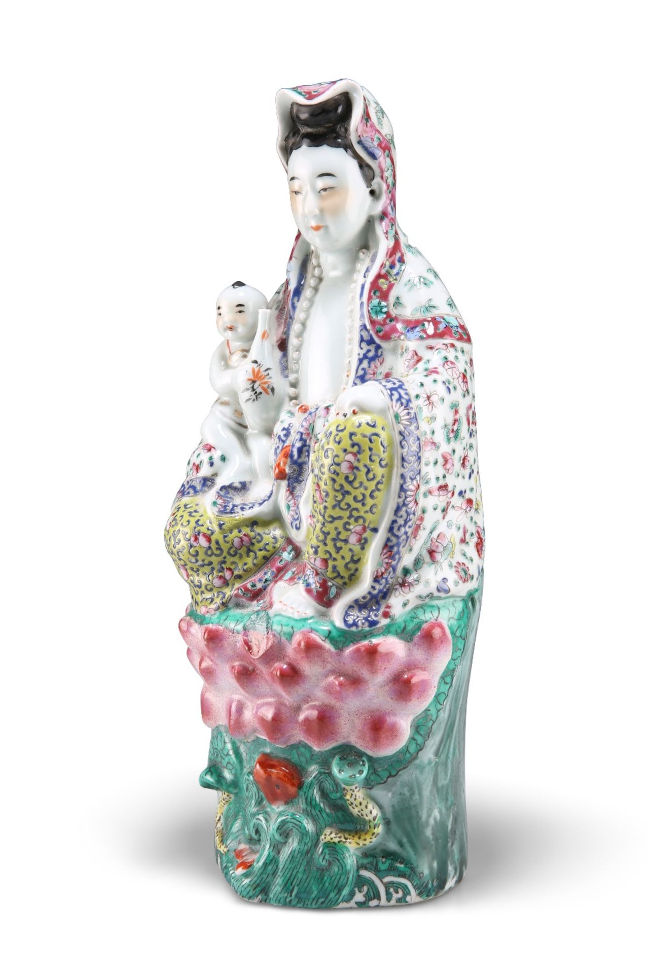 A CHINESE FAMILLE ROSE FIGURE OF GUANYIN