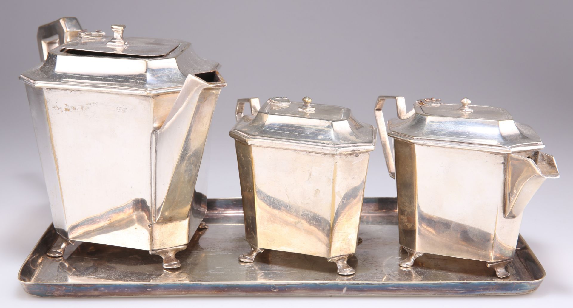 AN ART DECO SILVER-PLATED TEA SERVICE