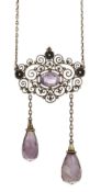 AN AMETHYST NEGLIGEE PENDANT NECKLACE