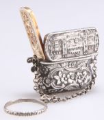 A VICTORIAN SILVER 'CASTLE TOP' PURSE-FORM VINAIGRETTE