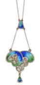 CHARLES HORNER - A SILVER AND ENAMEL PENDANT NECKLACE