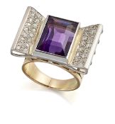 AN AMETHYST AND DIAMOND CLUSTER RING