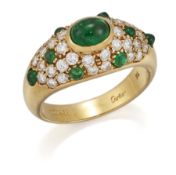 CARTIER - AN EMERALD AND DIAMOND RING