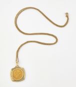 AN AUSTRIAN 1 DUCAT 1915 COIN, MOUNTED AS A PENDANT ON CHAIN