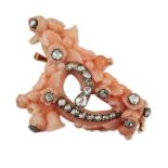 A CORAL AND DIAMOND BROOCH
