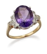 AN AMETHYST AND DIAMOND RING