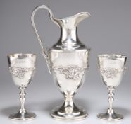 AN ELIZABETH II SILVER EWER AND GOBLET SET