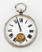 AN OPEN FACED SILVER POCKET WATCH