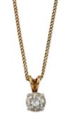 AN 18 CARAT GOLD SOLITAIRE DIAMOND PENDANT ON CHAIN