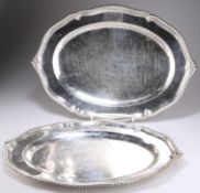 A LARGE PAIR OF GEORGE II SILVER MEAT DISHES