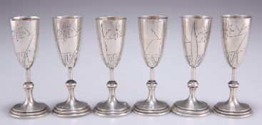 A SET OF SIX POLISH SILVER SMALL GOBLETS