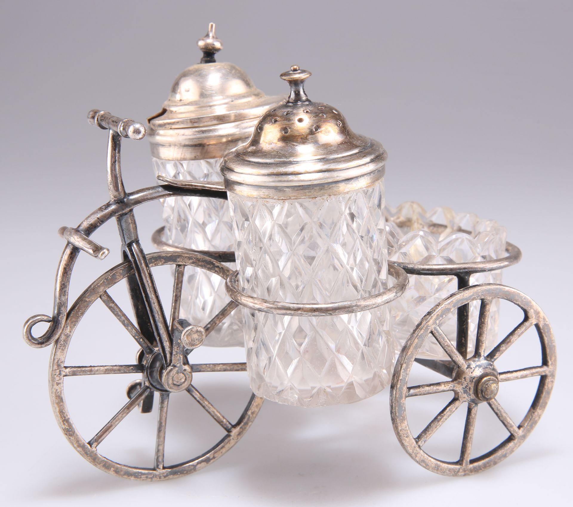 A VICTORIAN SILVER-PLATED NOVELTY CRUET SET