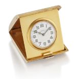 A SILVER-GILT FOLDING TRAVEL ALARM CLOCK