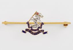 A 9 CARAT GOLD DUKE OF WELLINGTON’S REGIMENT WEST RIDING ENAMEL AND DIAMOND SWEETHEART BROOCH