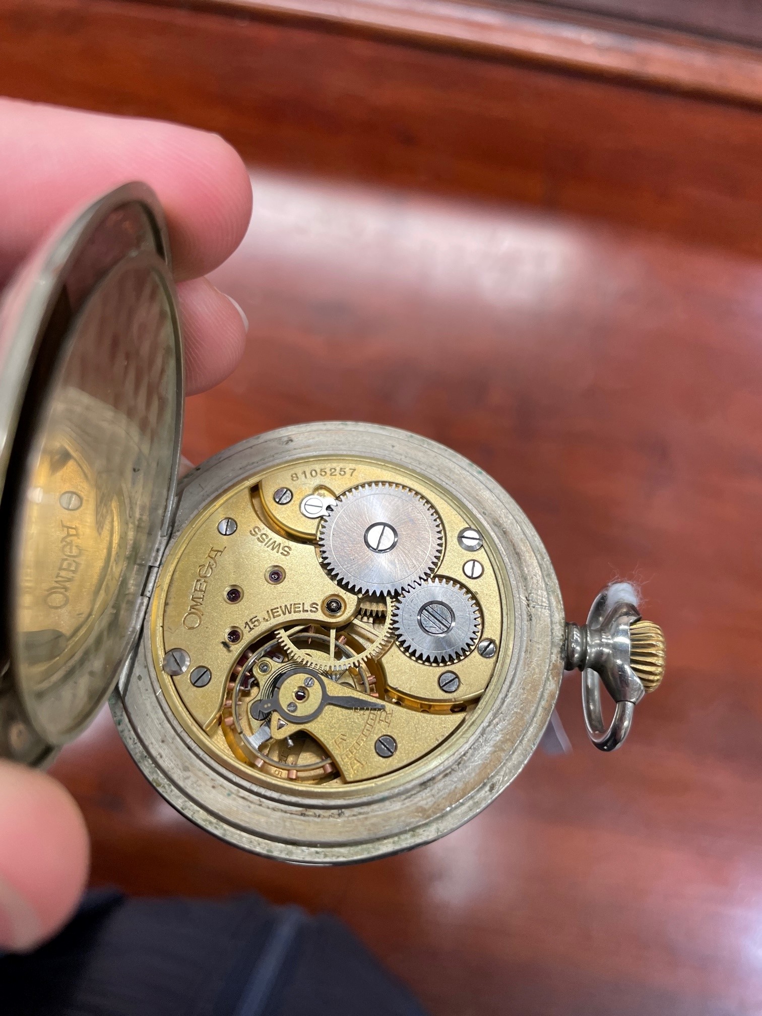 NICKEL PLATED OMEGA POCKET WATCH - Image 3 of 5