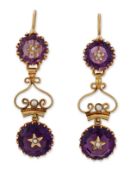 A PAIR OF AMETHYST AND SEED PEARL PENDANT EARRINGS