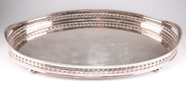 A LARGE EDWARDIAN SILVER-PLATED GALLERIED TRAY