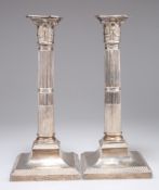 A PAIR OF VICTORIAN SILVER CORINTHIAN COLUMN CANDLESTICKS