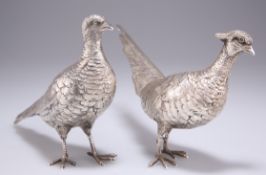 A PAIR OF ELIZABETH II SILVER MODELS OF PHEASANTS