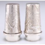 A PAIR OF ELIZABETH II SILVER SALT AND PEPPER POTS