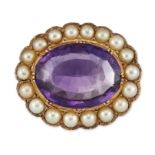 AN AMETHYST AND SPLIT PEARL BROOCH