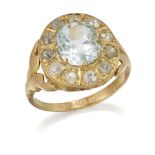 AN 18 CARAT GOLD AQUAMARINE AND DIAMOND CLUSTER RING