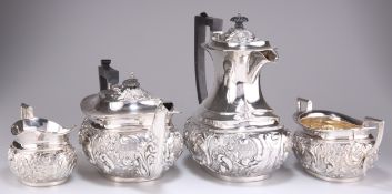 A LATE VICTORIAN SILVER FOUR-PIECE TEA SERVICE