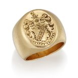 A HEAVY INTAGLIO SIGNET RING