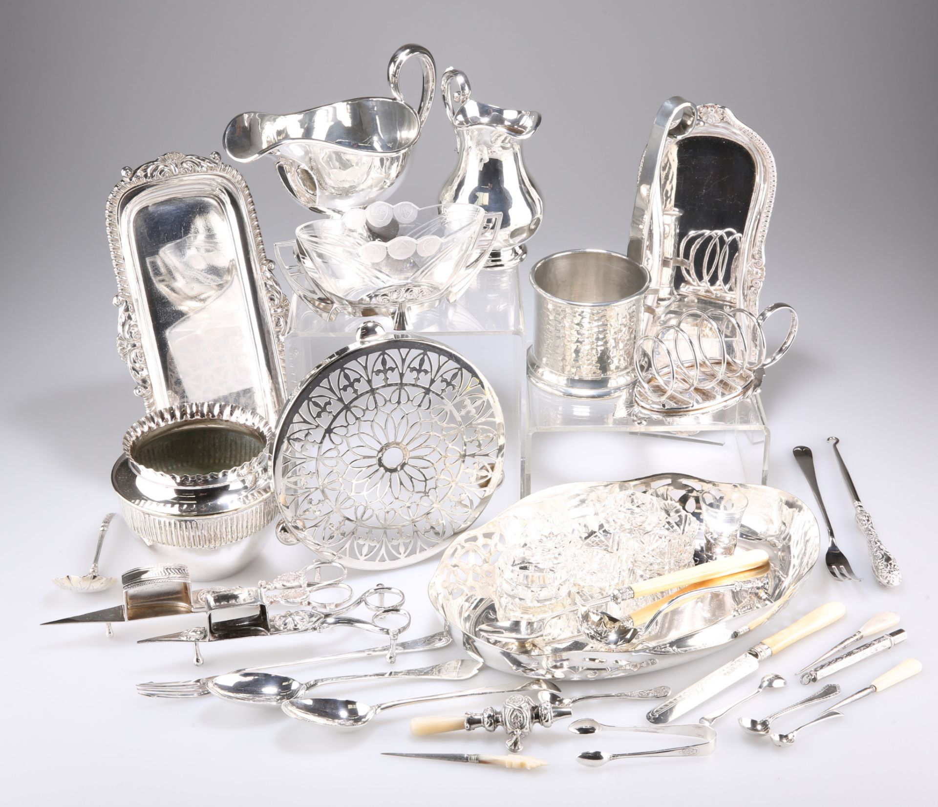 A GROUP OF SILVER AND PLATE